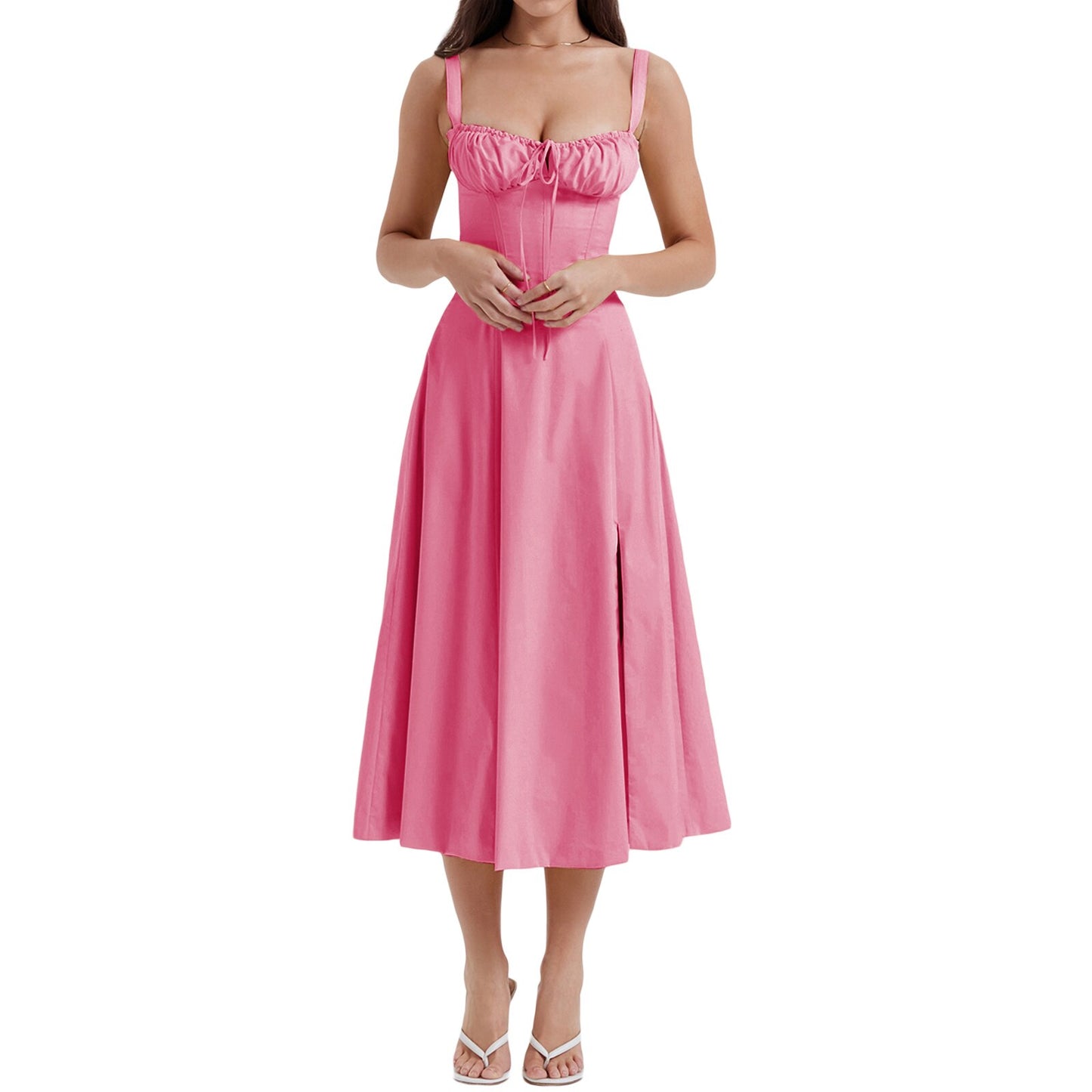 Damen Sommer einfarbiges langes Kleid ärmellos 2023™