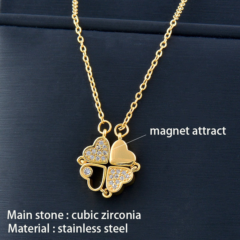 Unusual together 4 crystal heart flower pendant stainless steel 2023™