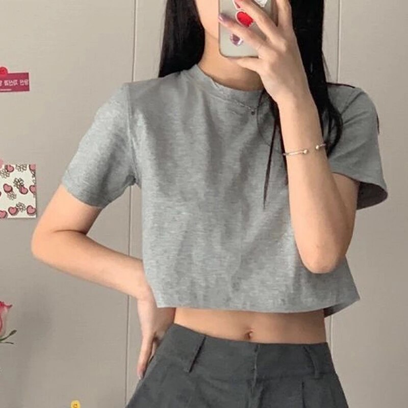 T-shirt Femme Cropped Solid Sexy 2023™
