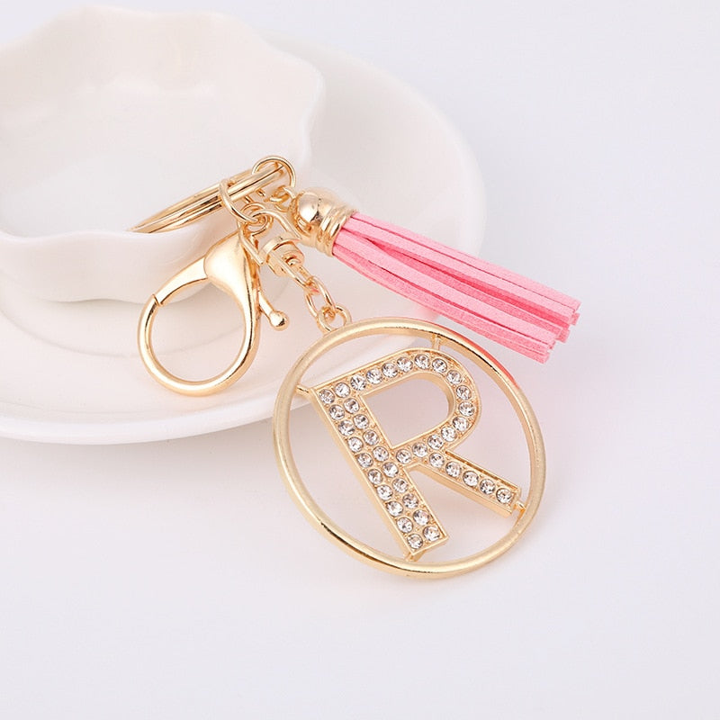 Creative Trendy Rhinestones English Letter Alloy Keychain With Pink Tassel 2023™