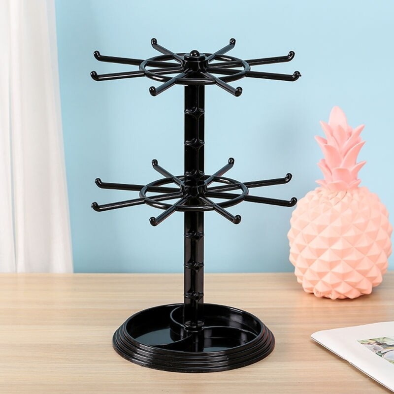 Two Tier Counter Top Spinner Display Stand Jewelry Rotating Ring Display Holder Necklace Keychain Pendants Organizer