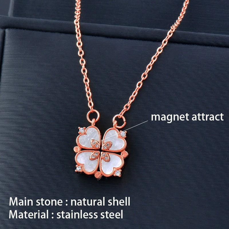 Unusual together 4 crystal heart flower pendant stainless steel 2023™