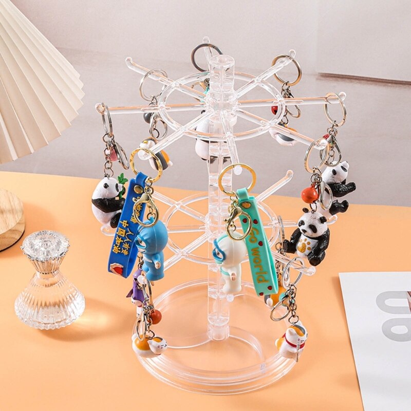 Two Tier Counter Top Spinner Display Stand Jewelry Rotating Ring Display Holder Necklace Keychain Pendants Organizer