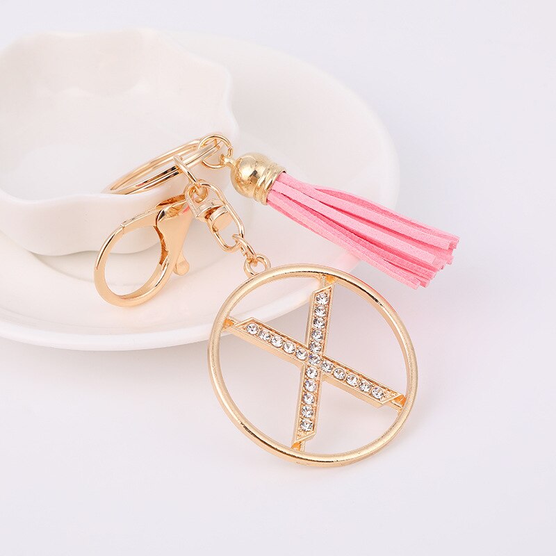 Creative Trendy Rhinestones English Letter Alloy Keychain With Pink Tassel 2023™
