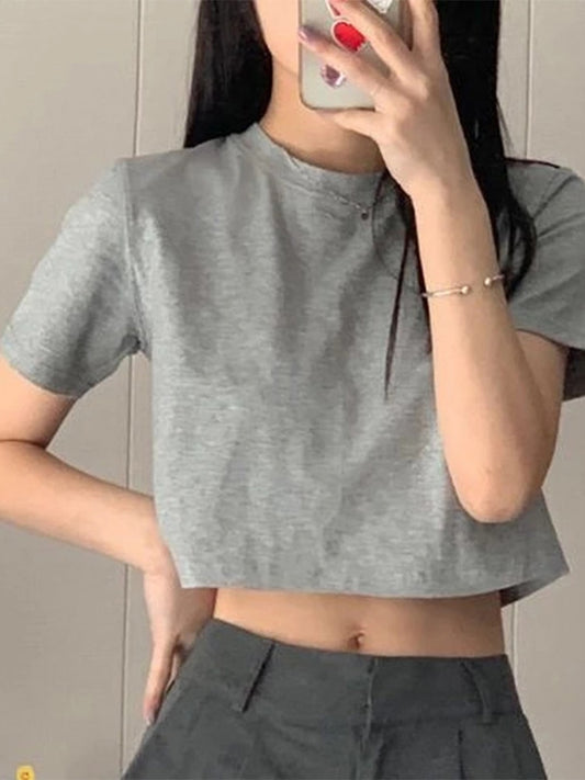 T-Shirt Damen Cropped Solid Sexy 2023™