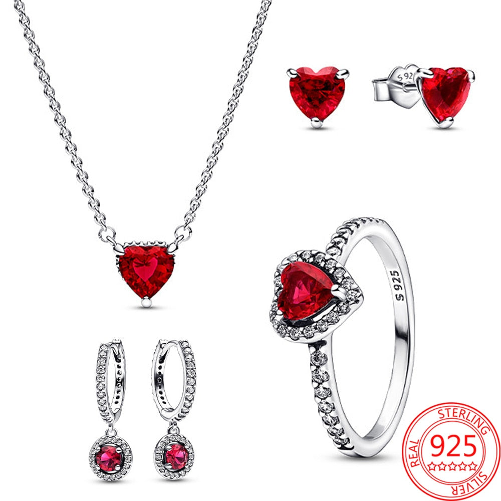 New Red Round Sparkling Hoop Earring Heart Collier  Zircon Ring 2023™